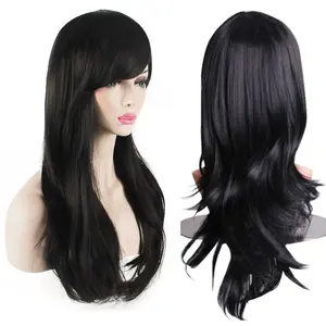 28-Inch Long Wavy Cosplay Wig with Wig Cap – Fashion Curly Synthetic Hair for Women (Black)