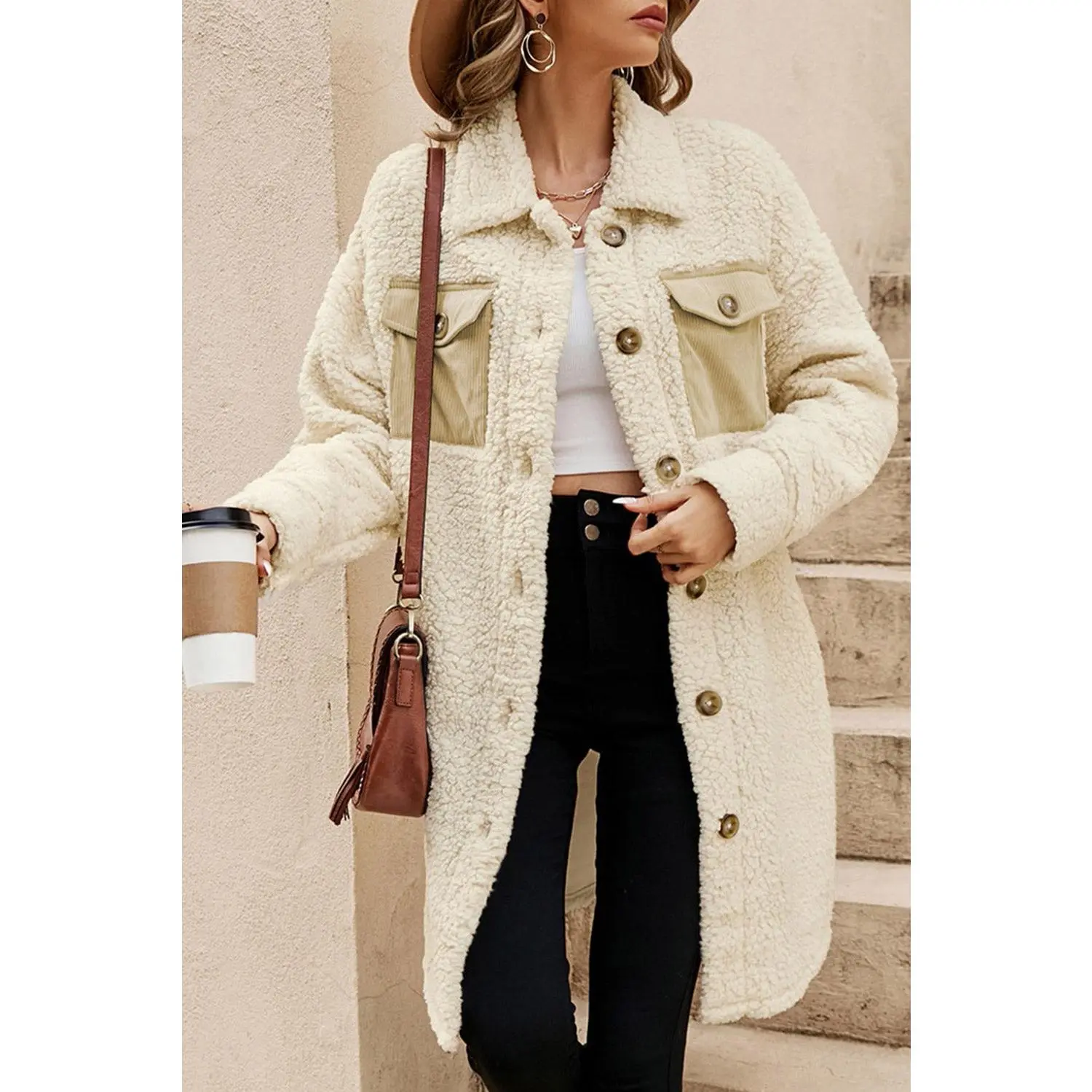 Beige Teddy Fleece Coat – Cozy Winter Style