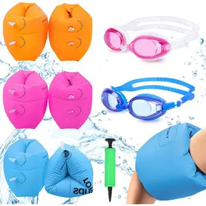 Arm Floaties for Kids 6-12yrs, PVC Arm Floaties Inflatable Swim Arm Bands Floater Sleeves Swimming Rings and Swimming Goggles Kids Floaties for Pool 6 Pack