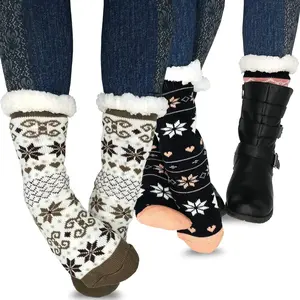 Winter Thick Thermal Double Layer Crew Socks for Adults 3 Pair Christmas Santa Snowman Deer Cat Dog Ski Socks