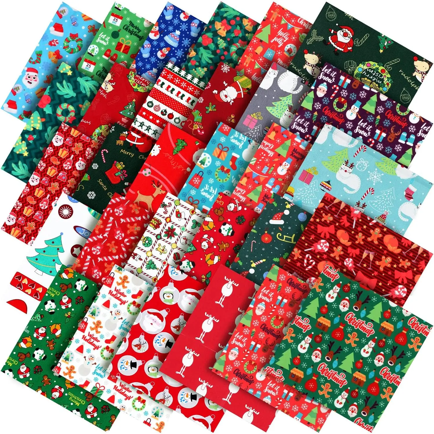 42 Pieces Christmas Fabric Bundles Sewing Quilting Santa Elk Snowflake Printing Squares Polyester Craft Fabric for Patchwork Sewing DIY Craft Christmas Party Supplies(10 x 10 Inch)
