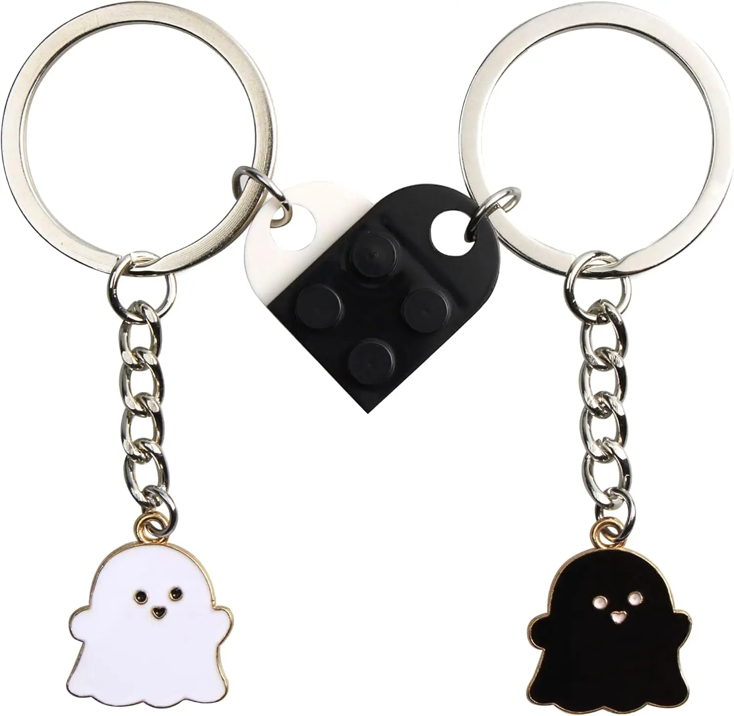 2 Pcs Ghost Keychain, Matching Heart Keychains for Couples Best Friends Long Distance Friendship Gift Ideas with Card