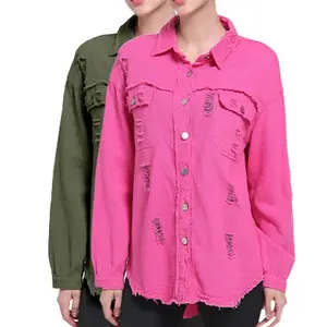 Women's Oversized Denim Shirt Vintage Washed Button Down Jean Shirt Casual Loose Fit Streetwear Top for Daily Wear, Travel, Shopping, Spring Fall Fashion