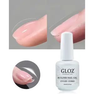 GLOZ 7-in-1 Clear Builder Gel for Nails, Rubber Base Gel, Nail Extension, Strengthener, Thickening Gel, Rhinestone Glue, UV/LED Cured Manicure Gel