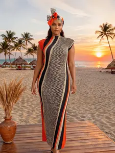 Women's Sexy Striped Folded Slim Fit Long Dress Shawl Set, Beach Sun Protection Silk Scarf, All Seasons Fashion Accessory, Beach Cover Up, Swimsuit Cover Ups, Swimwear Coverups
