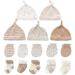 P-HDW05   Newborn Baby Boy Girl Caps Mittens Socks Set Cotton Baby Essentials Accessories (Hats+Gloves+Socks)