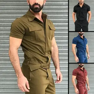Breathable Men's Summer Set 2025 New Men's Workwear Jumpsuits Casual Jumpsuits European and American Belted Jumpsuits Tracksuit Men  Suits for Men