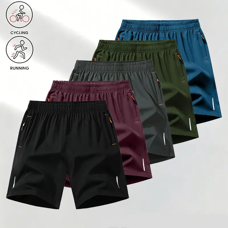 Men's Summer Loose-Fit Polyester Athleisure Sports Shorts Multi-Pack - Lightweight, Breathable, with Zippered Pockets, for Gym, Running, Casual Wear, Polyester Clothes