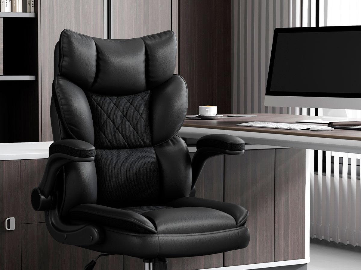 Vonesse Ergonomic PU Leather Executive Chair, Multi-use Gaming & Office Desk Chair, Flip-Up Armrests, Double Padded Backrest & Ventilated Seat Cushion V0568A