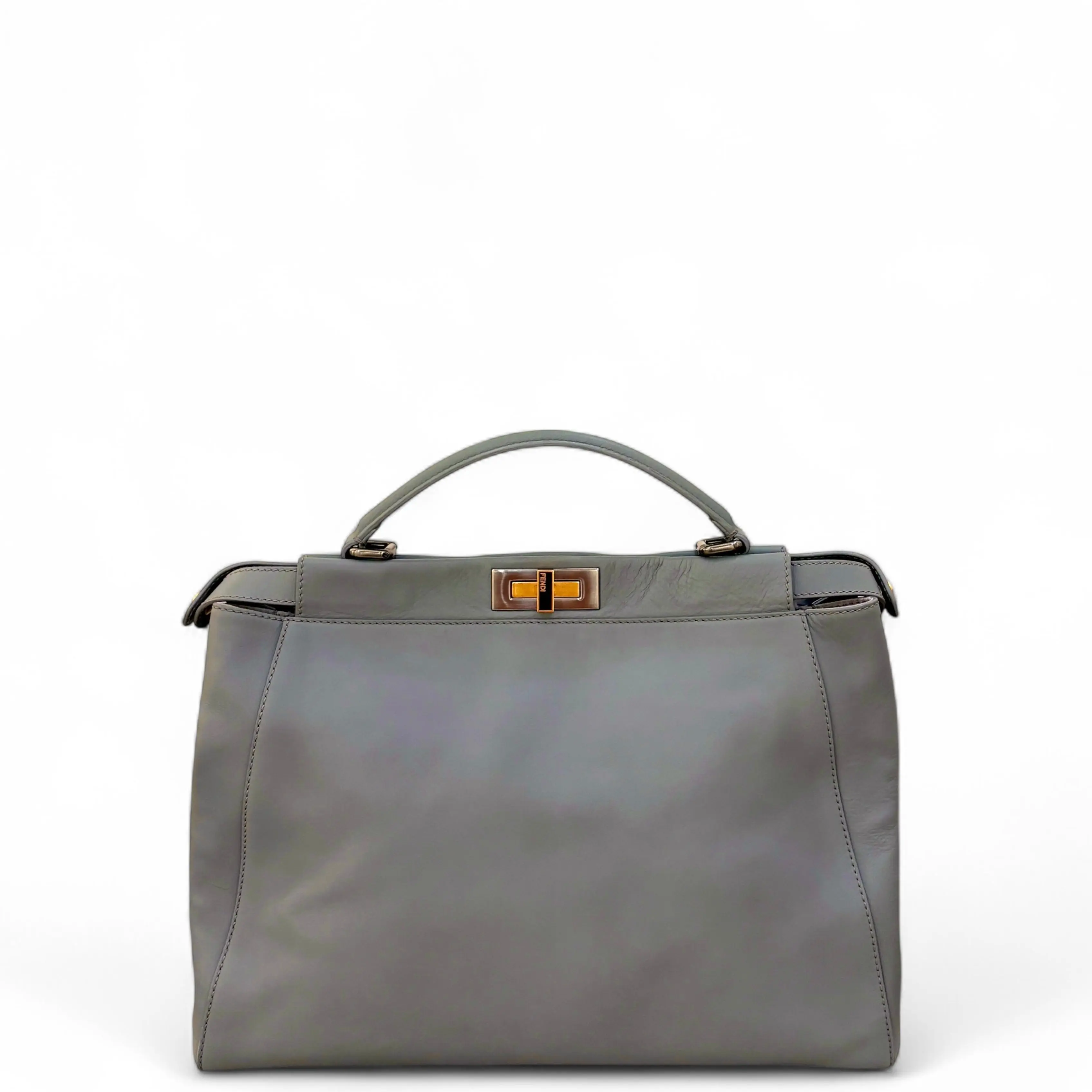 Pre-owned FENDI Leather Tote Bags Peekaboo Iconic Large Calfskin Light Grey (0511m4)