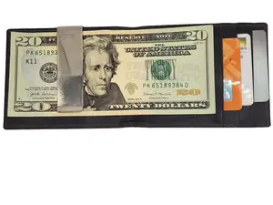 Minimalist Money Clip Card Holder - Top-Grain Leather Classic Black BI-Fold Wallet with 3 Credit Card Slots & Metal Cash Clip in Rustic Brown