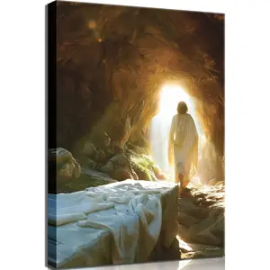 Christian Jesus Wall Art Jesus Leaves the Tomb Canvas Painting Resurrected Savior Leaves the Tomb Posters Prints He Is Risen Pictures for Church Home Bedroom living room Home Wall Decor Framed Decoration Photo Ornaments Artistic