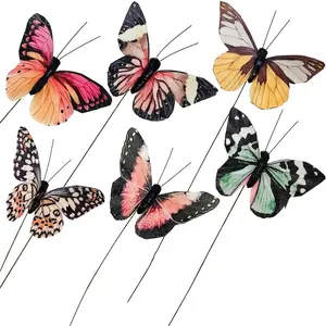 -Artificial   Butterfly Party Decorations Set of 12 with Wire 6 Color Ornaments for  Decoration