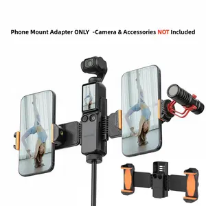 Multi-Angle 3-in-1 Vlog Rig Phone Mount Adapter for DJI Pocket 3 / Xtra Muse + Dual Phone Bracket Horizontal/Vertical Switching Cold Shoe & 1/4 Screw Protective Silicone Pad