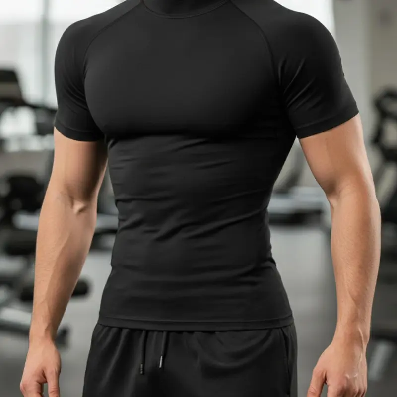 Men's Quick-Dry Compression T-Shirt, Mock Neck Short Sleeve Tee, Breathable Moisture-Wicking High Elasticity Sportswear Top for Gym, Running and Outdoor Training, High Performance Activewear, Fitness Clothes Tops