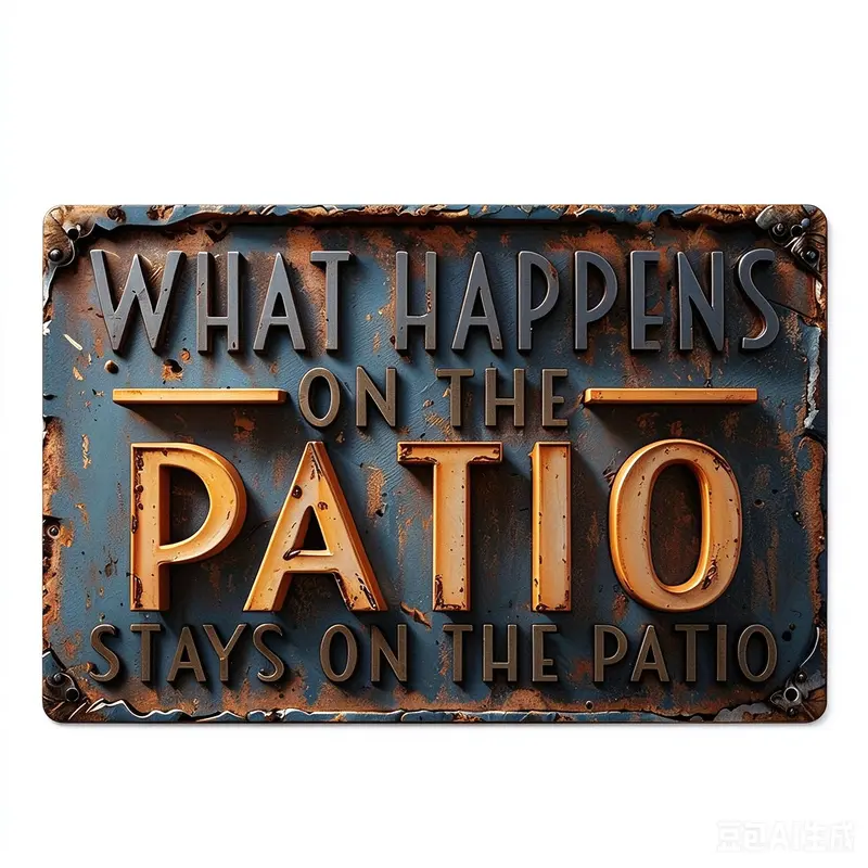Rustic Aluminium Decorative Plaque - "What Happens Here Stays Here" 12x8in Hanging Vintage Sign, Metal Vibe Humor, Indoor Wall Mount Art, Multi-Function House Number Plate for Outdoors Deck Garden Home Decor