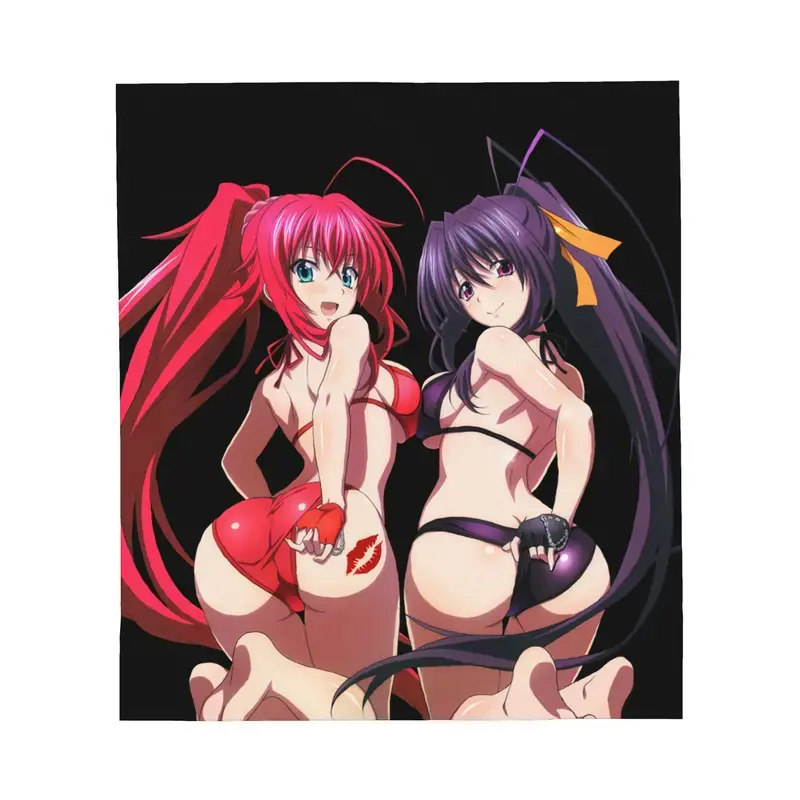 Fluffy Flannel Throw Blanket, High School DxD Rias & Akeno Bunny Girl Graphic, Soft Cozy Anime Merch for Bed & Couch, Otaku Room Decor Gift, Fluffy Blanket, Flannel Blankets