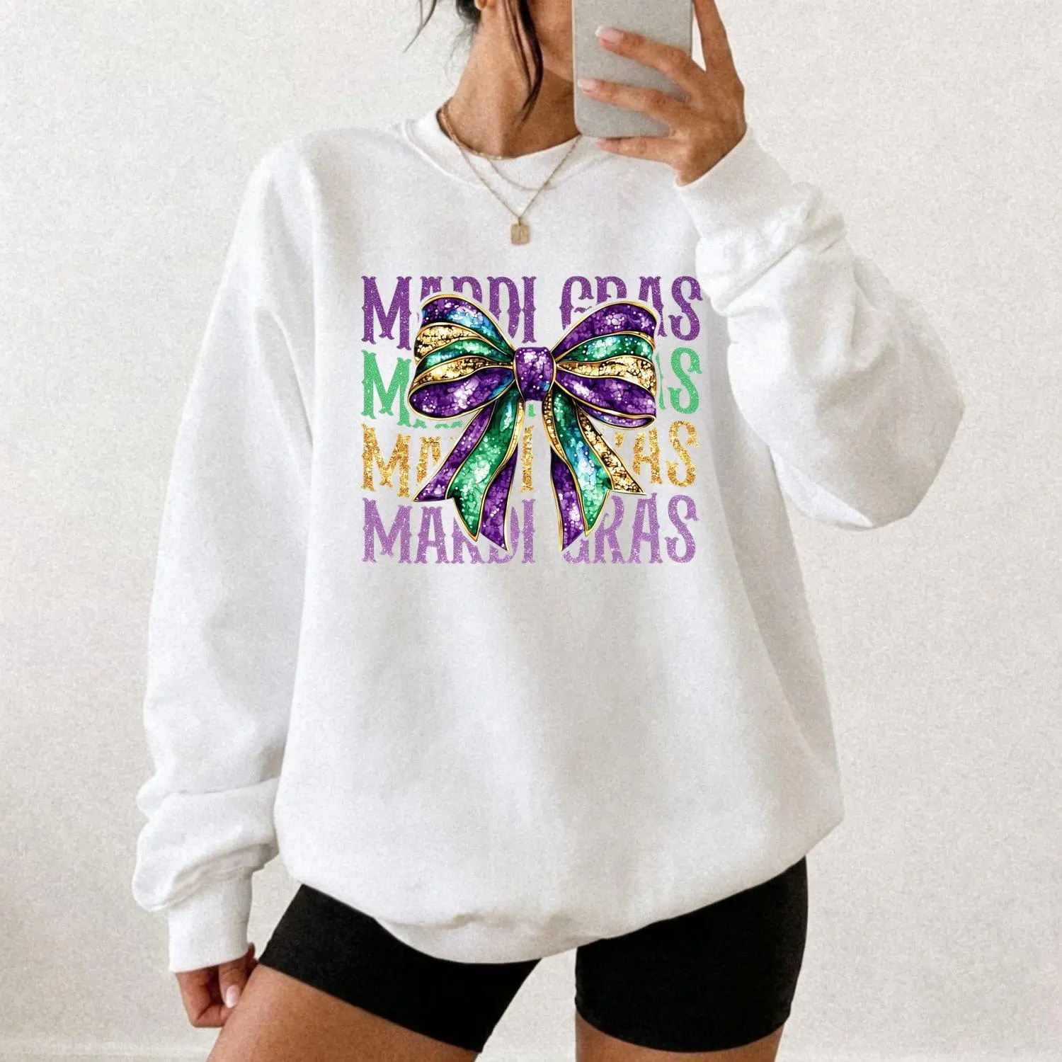Mardi Gras Letter Print Womens Sports Sweatshirt Casual Stylish Athletic Pullover for Fall and Spring