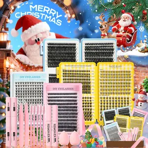 Fairy Lash Clusters Kit Eyelash Extensions Set, Manga Lash Clusters with Bond, Eyelash Fixer, Glue Remover, Tweezers and Eyelash Brush, DIY Spider Individual Lash Clusters for Wispy Volume