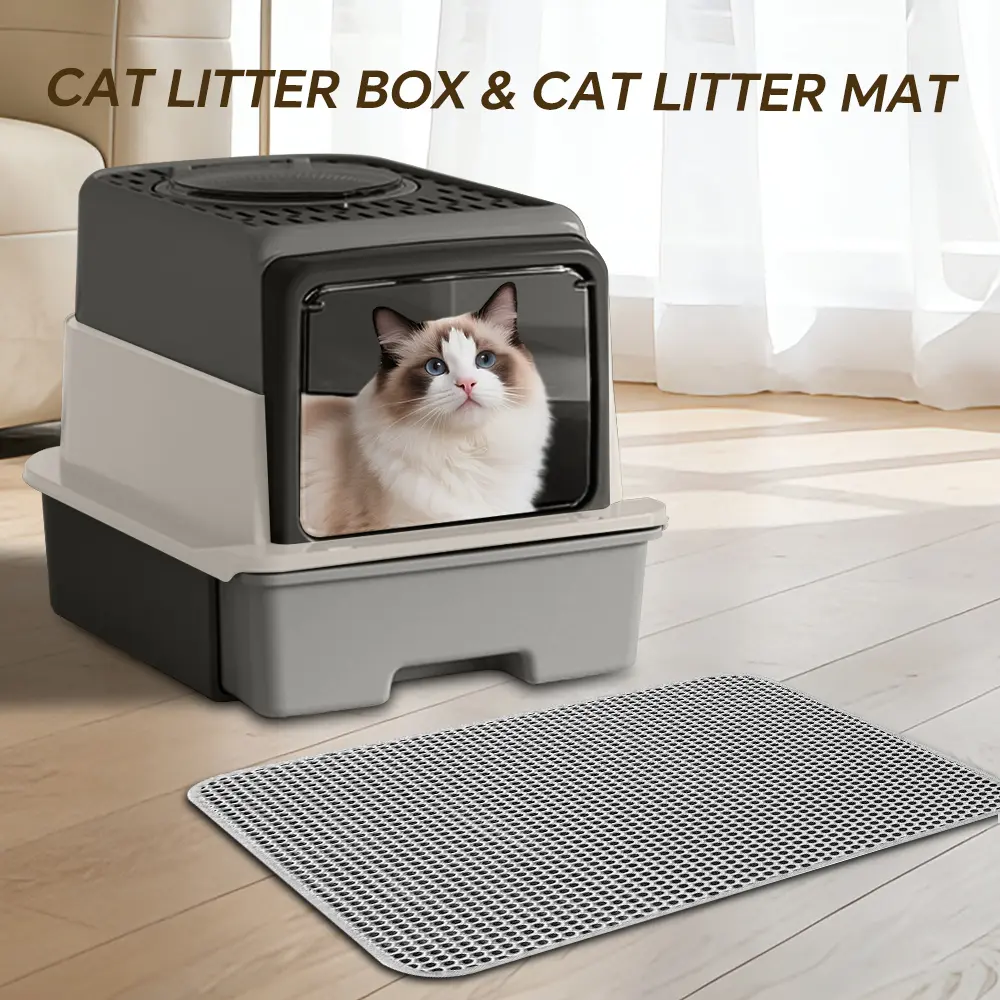 Litter box with lid, front entrance and top exit. Kitty litter box, extra-large enclosed eco-friendly cat box with litter scoop and litter pad. Easy to clean, scratch-resistant, leak-proof, non-sticky and odorless.