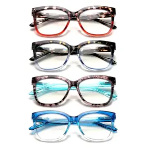 4 Pack Blue Light Blocking Reading Glasses Anti Eyestrain Spring Hinge Large Frame Fashion Print Daily Mix Color For Women Men Lightweight Eyeglasses