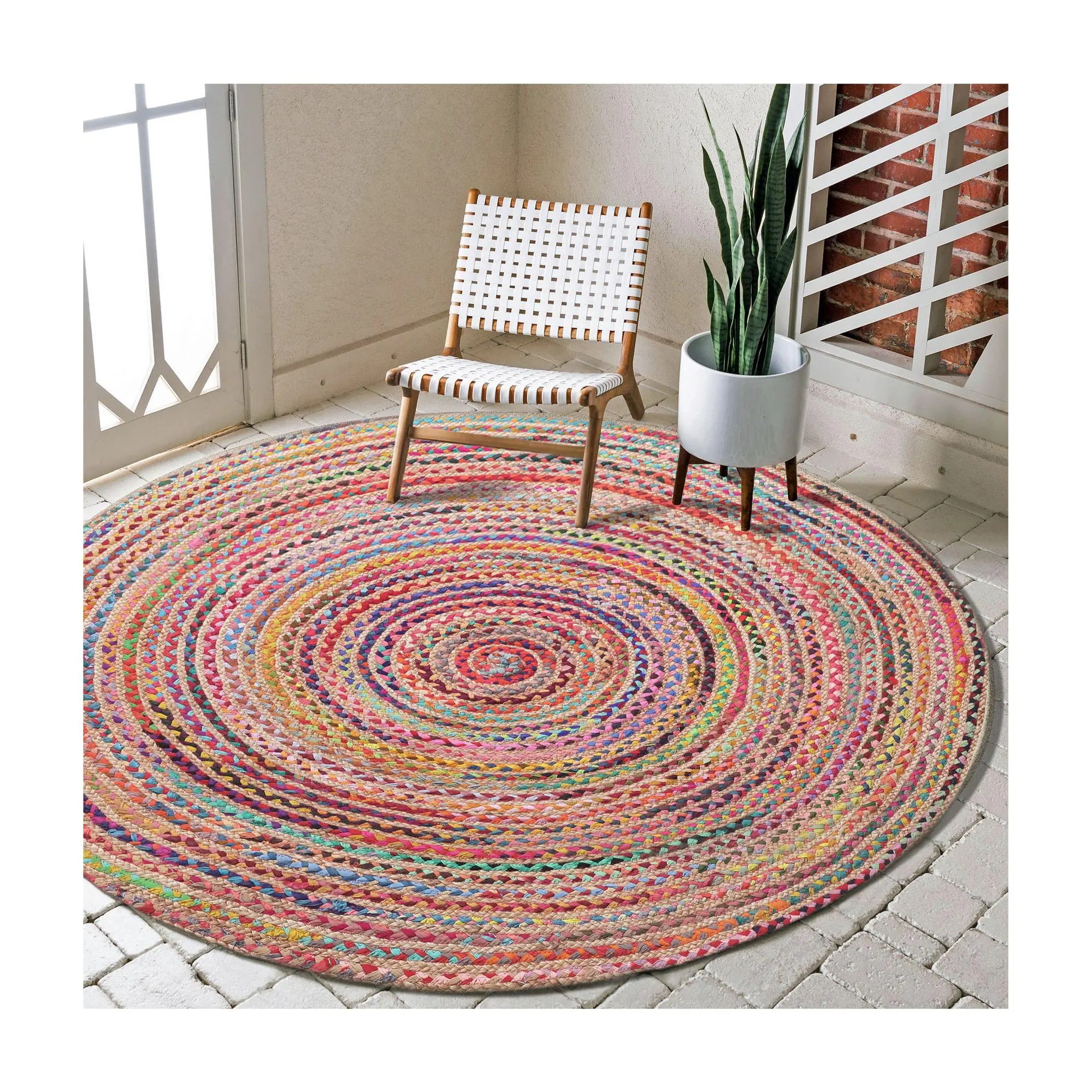 Ox Bay Ingrid Cotton and Jute Rainbow Indoor 3'Round Rug