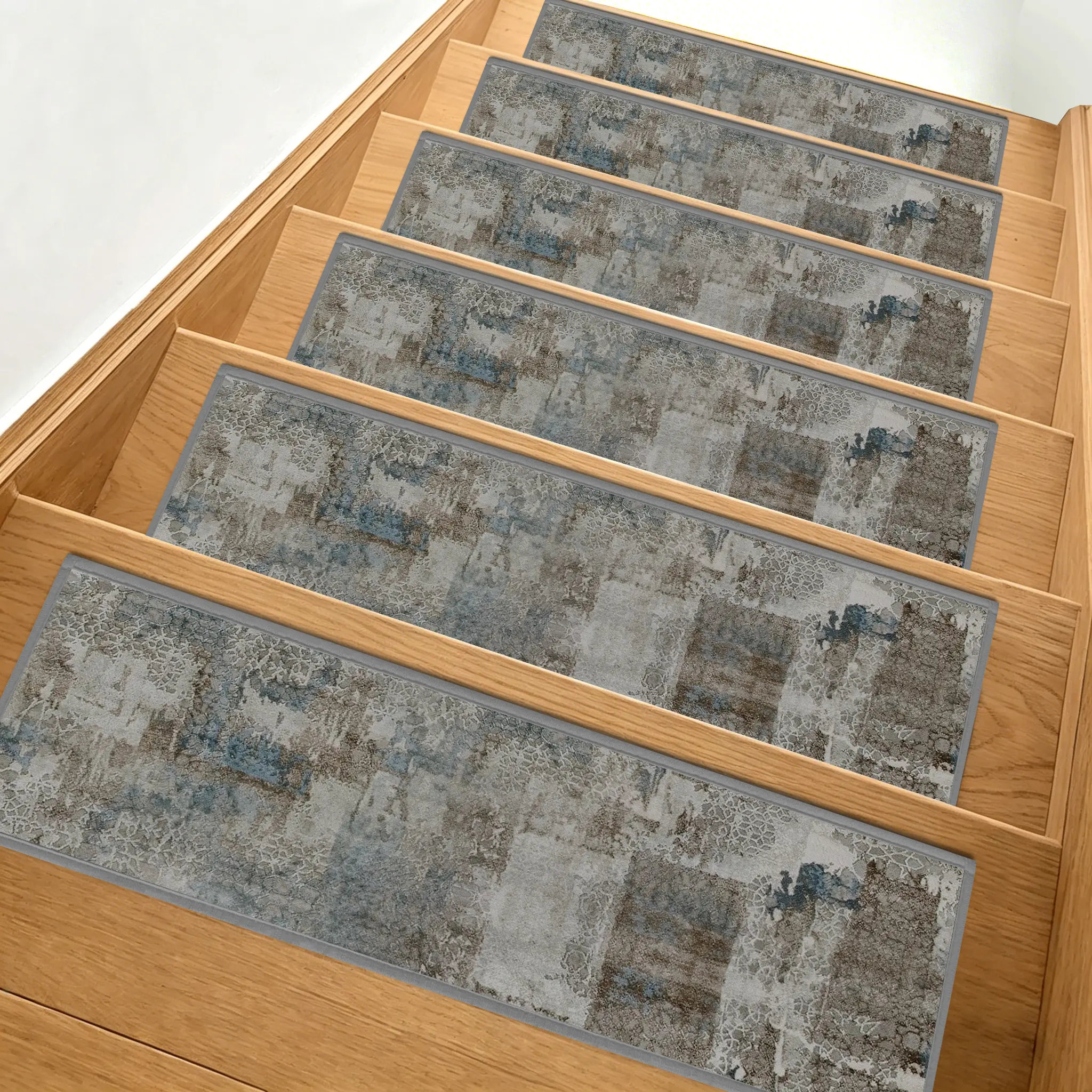 GTUUN Vintage Non-Slip Carpet Stair Treads for Wooden Steps, 15-Pack 8 x 30 in Peel and Stick Washable Stair Mats, 30 x 30 in Landing Mat Option