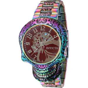 Invicta Men'S 50Mm Artist Series Skull Automatic Skeletonized Dial Iridescent Stainless Steel Bracelet Watch