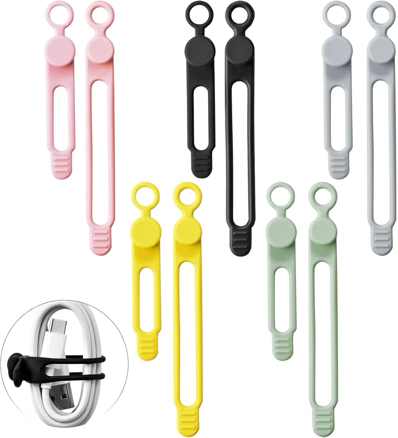 10Pcs Reusable Silicone Cable Ties, Cord Organizers for Earphones, Chargers, PC Wires - Home Improvement Electrical Cable Management Supplies for Home, Office Use