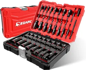 EZARC 55PCS Magnetic Impact Nut Driver Set, 1/4" Hex Shank Socket Adapter with Deep & Shallow Sockets, Wing Nut Setter, S2 Bits & Extension - Compatible with Impact Drills/Wrenches