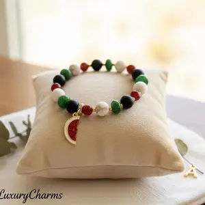 LuxuryCharms Watermelon Charm Beaded Palestine Bracelet with Colorful Beads and Unique Charm Design