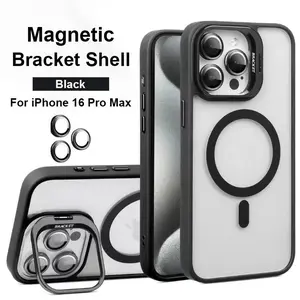 Transparent Magnetic Lens Metal Ring Stand Phone hard back  For IPhone 16 11 12 14 13 15 Pro Max PLUS Lens Glass Film Protection  Cover protector  de  celulares clear phone protective cover film protector metal lens iphone  15  plus   shockproof