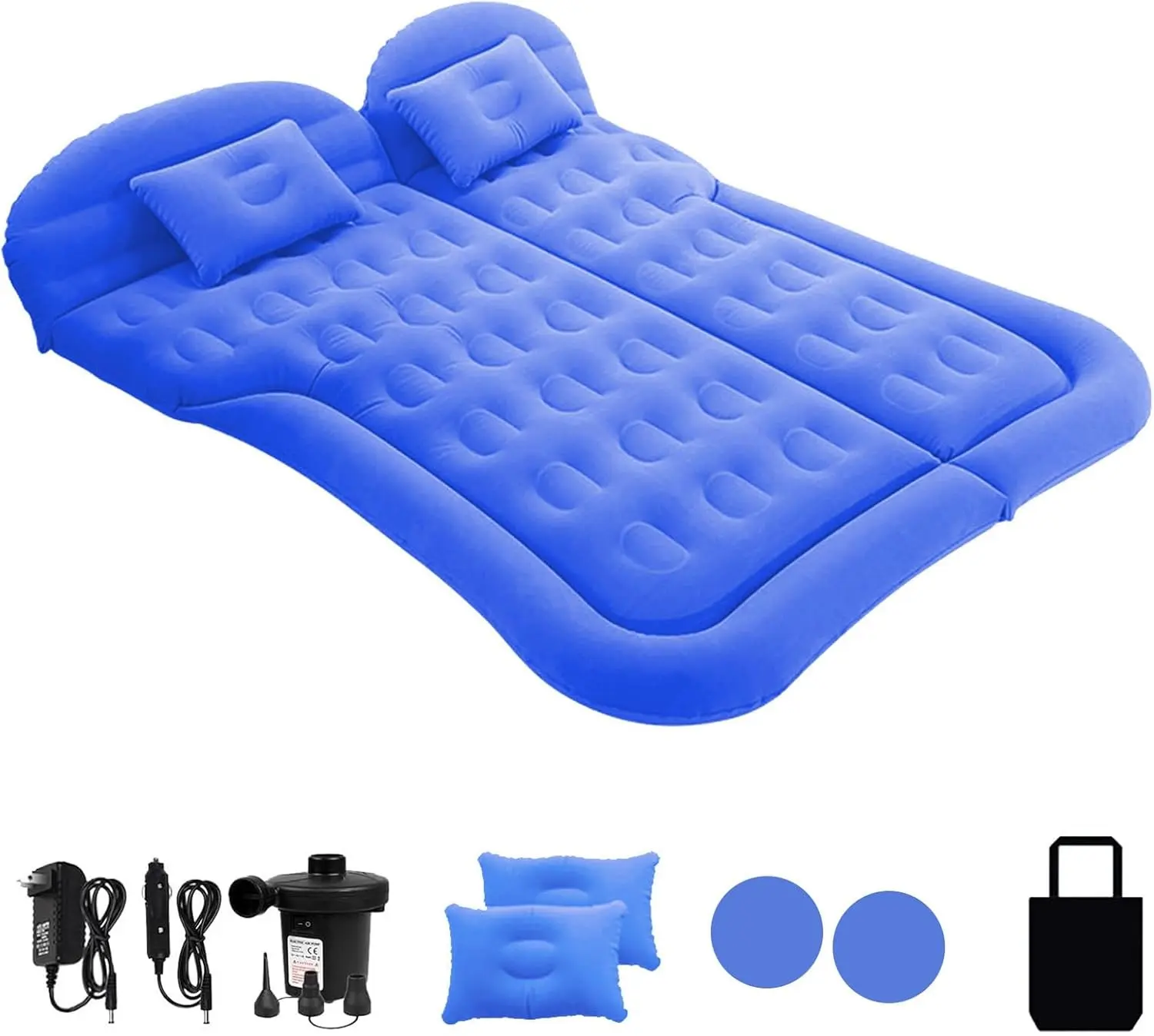 Thickened SUV Car Air Mattress Inflatable Car Bed for Back Seat Side Seat Trunk Sleeping, with Electric Pump, Home Power Adapter, 2 Inflatable Pillows and 2 Footrests for Camping - Blue