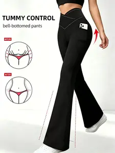 Women's High Waist Tummy Control Flare Pants Cross Waist Leggings