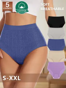 Women's High-Waisted Cotton Panties Underwear Set (5-Pack), Soft Breathable Fitted Casual Comfort Fit, All Season Wear, Multiple Colors Available