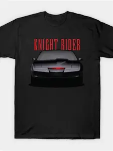 Men's Retro Knight Graphic T-Shirt - Retro 80s TV Series T-Shirt with Car Design, Soft and Breathable Loose Shirt, Suitable for Fans, Machine Washable, Black and Red TV Series Outfit - Retro 80s TV Series Outfit Classic Crew Neck Casual T-Shirt