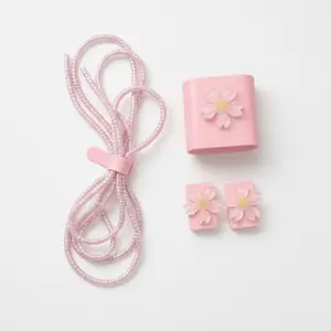 Kawaii Sakura Pink Cable Protector Set | Aesthetic Desk Setup Accessories