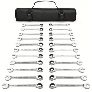 NANWEI 22pcs Double-head Dual-purpose Ratchet Wrench Set, Professional Auto Repair Tool, Metric + Imperial Wrench Combination, Metric 6-18mm, SAE 1/4-3/4 ", CR-V Steel, Suitable for Auto Repair, Home, Mechanical Maintenance, Daily Use And Gift-giving.