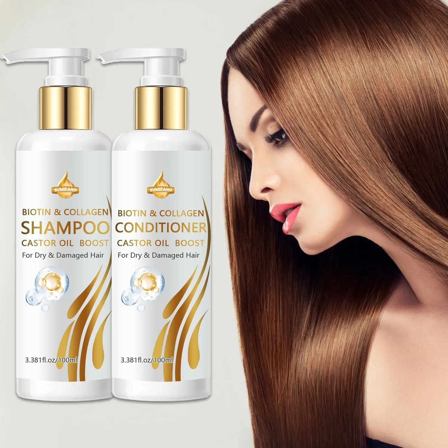 200ML Biotin & Collagen Hair Care Kit, Nourishing Shampoo and Conditioner for Dry Damaged Hair, Deep Repair Essence, Keratin & Argan Oil Moisturizer