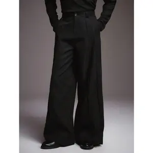 Men's High Waist Wide Leg Suit Pants | Minimalist Streetwear Formal Bottoms
