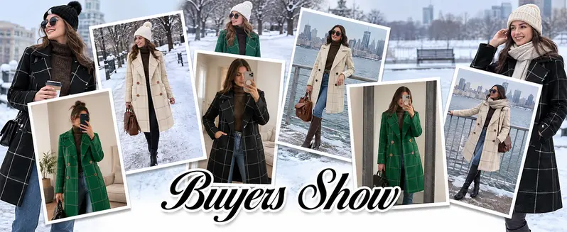 Women's plaid wool blend trench coat with notch lapel – image 7
