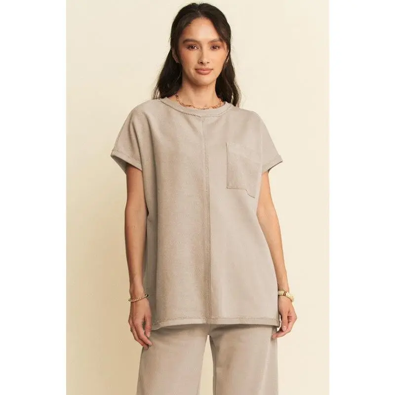 Davi & Dani Round Neck Short Sleeve Top and Pants Set