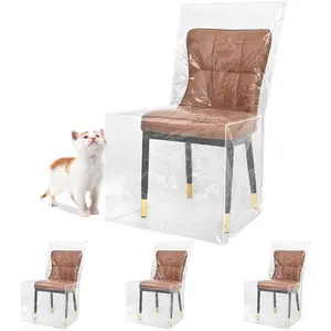 4 Packs Plastic Dining Room Chair Covers with Backrests, Thickened PVC Seat Protectors Anti Stain, Anti  Scratch,  Easy to Clean Slipcover