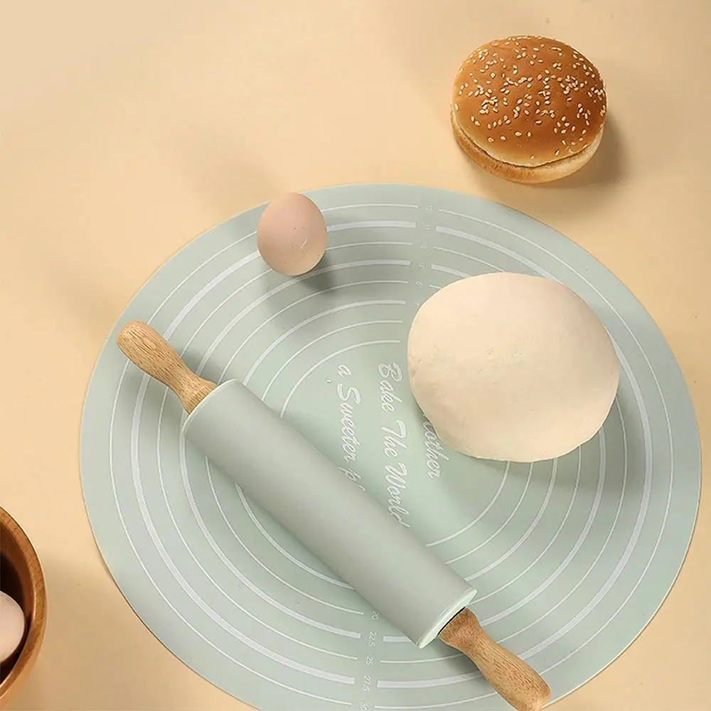 Rolling Pin Dough Mat Set, Wood Rolling Pin Silicone Pastry Mat, Non-Stick Dough Mat With Scale Househeld Bakeware Baking Tool Kit, Silicone Pastry Mat Countertop Baking Pie Mat, Baking Tools and Baking Mats, Baking Supplies