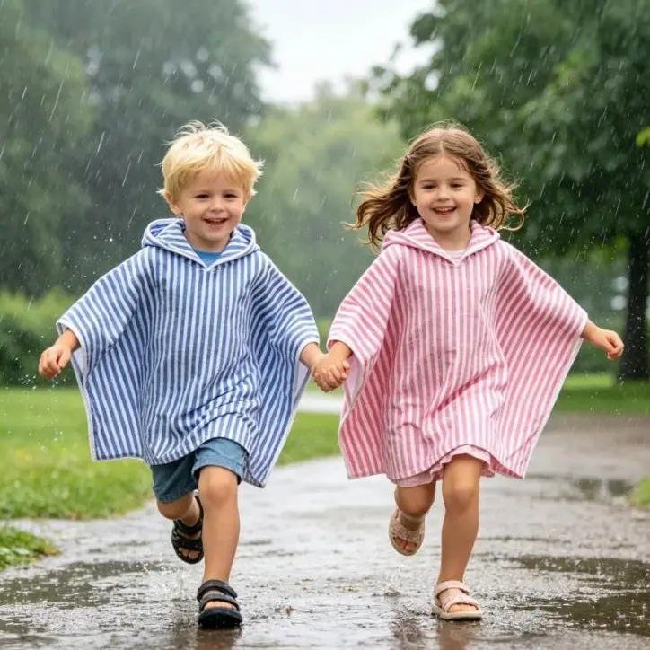 Back to School Striped Hooded Cloak for Kids | Boys & Girls Toddler Poncho Cape, Soft Lightweight Fall Cloak, Pink & Blue