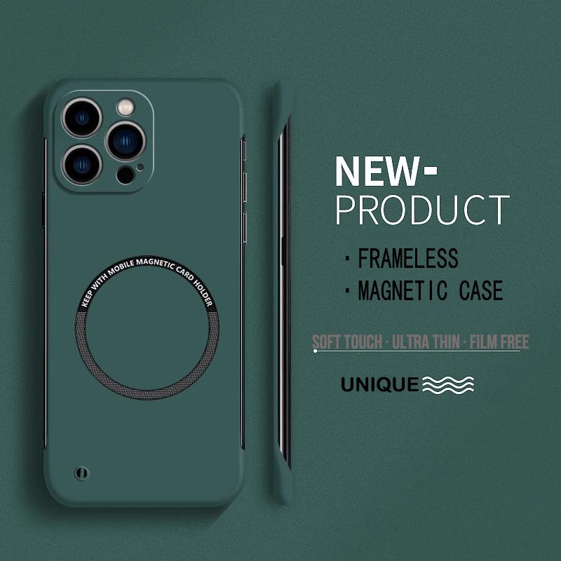 Ultra Thin Hard PC Magnetic Frameless Phone Case For Magsafe iPhone 15 14 Pro Max 13 12 Mini 11 Pro Max Matte Color Solid Cover