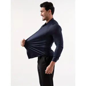 Seamless Tape-Sealed High-Elasticity Men's Shirt Long Sleeve y Solid Color Men's Top, 88 Polyester 12 Spandex