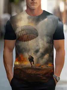 Men'S Graphic T-Shirt with Parachute Scene - Black, Lightweight And Breathable Fabric, Durable Design for Gym, Casual Outfits, And Outdoor Activities, Casual Wear| Casual Style| Durable Fabric