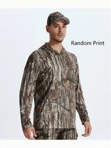 Men's Camouflage Hooded Long Sleeve T-Shirt, Camo Hoodie, Outdoor Hunting Bird Watching Photography, Sun Protection, Fishing Hiking Tee