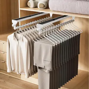 2 Pack Pull Out Closet Valet Rod, Heavy Duty Adjustable 13.7inch Telescopic Pant Rack, Space Aluminum Clothes Hanger Rail, Closet Storage Organizer for Trousers Clothes White